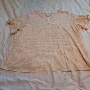 Liz Claiborne NWT Striped 1X Lightweight Shirt. Gold Cream Pink pinstripe. S/A